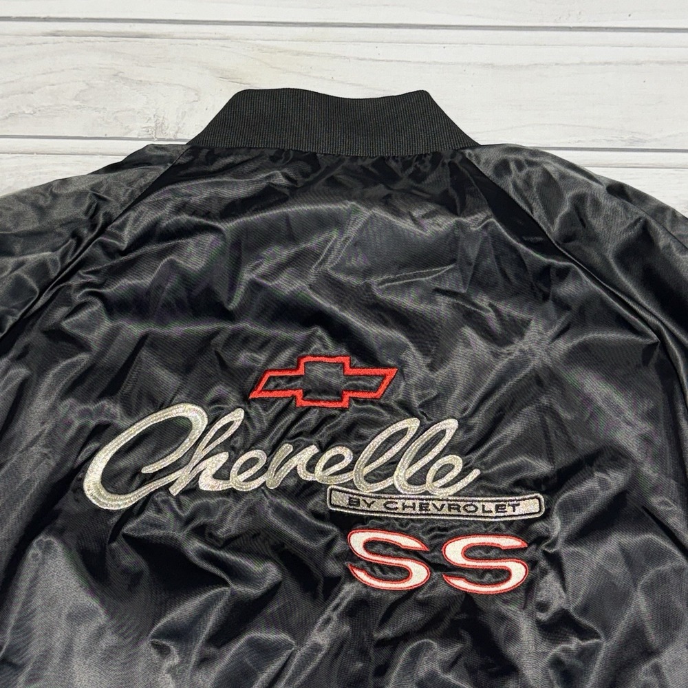 Chevy Chevelle SS Jacket Mens XL Black Satin Snap Chevrolet Racing Muscle Car